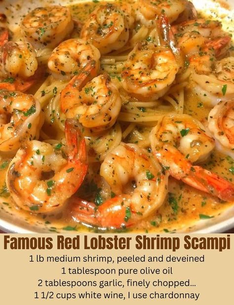 Easy Kitchen Recipes Basic Shrimp Recipes, Red Lobster Shrimp Scampi Recipe Copycat, Authentic Shrimp Scampi Recipe, Quick And Easy Shrimp Scampi, Simple Shrimp Scampi, Red Lobster Shrimp Scampi, Shrimp Scampi Ingredients, Red Lobster Shrimp, Coastal Italian