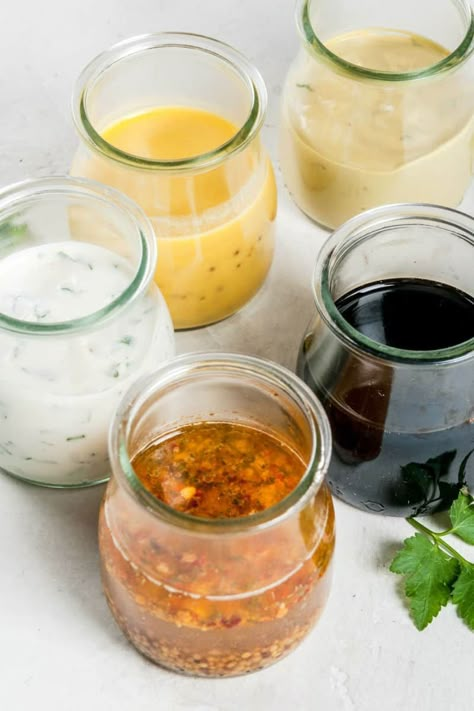 These keto salad dressings use simple and affordable ingredients and take seconds to make! Better than anything store bought, there are EIGHT flavor options! Keto Salad Dressings, Keto Dressing, Keto Ketchup, High Protein Salad, Low Carb Dressing, Keto Salad Dressing, Keto Condiments, Sugar Free Ketchup, Keto Sauces