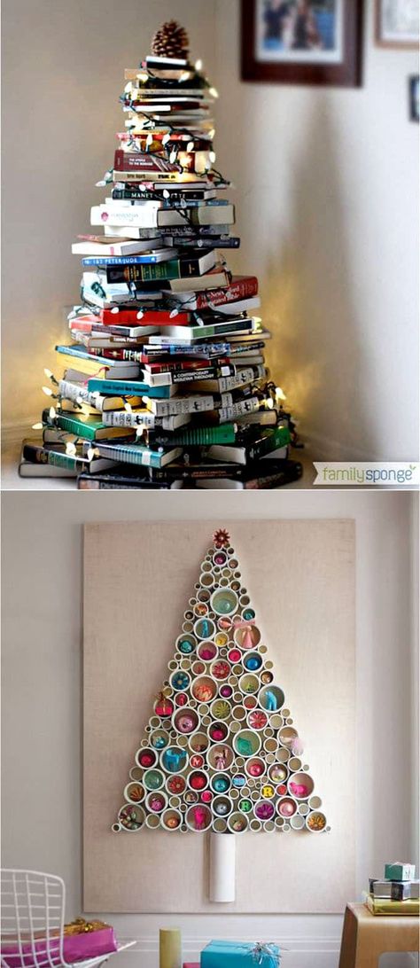 18 BEST creative & beautiful DIY Christmas trees using simple or free materials. Amazing ideas for Christmas decorations in every room & any small spaces! - A Piece of Rainbow   #christmas #christmasdecor #christmascrafts #christmasideas #christmasdecorations #christmastree #holiday  #upcycle #upcycling #recycle #recycling #diy #homedecor #homedecorideas Diy Christmas Pictures, Sketches Architecture, Diy Christmas Trees, Small Christmas Trees Decorated, Homemade Christmas Tree, Christmas Decoration Ideas, Navidad Diy, Small Christmas Trees, Design Christmas