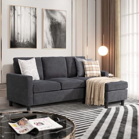 JY QAQA Convertible Sectional Sofa Couch with 3-Seat Sofa, L-Shaped Ottoman Couch with Modern Linen Fabric for Small Living Room, Apartment and Small Space (Dark Grey) Small Living Room Apartment, Ottoman Couch, Furnitur Ruang Keluarga, Living Room Apartment, Sofa L, Corner Sofa Design, Cool Couches, Sofas For Small Spaces, Fabric Sectional Sofas