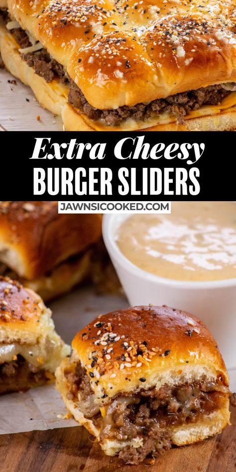 Best Hamburger Slider Recipe, Baked Hamburger Sliders, Easy Burger Sauce, Bagel Buns, Pretzel Bun Sliders, Sliders Recipes Hamburger, Mini Burgers Sliders, Classic Cheeseburger, Burger Sliders Recipes