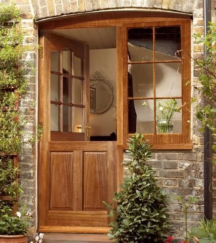 Wooden Door Window Design, English Farmhouse Doors, Dutch Farmhouse Exterior, Cottage Dutch Door, Kitchen Dutch Door, French Dutch Doors, Front Dutch Door, Arched Dutch Door, Stable Door Kitchen