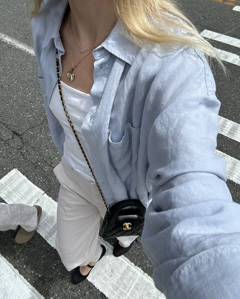 🤍🏙️🚖🌳 @rebagofficial Brandy Melville Usa, Purses Designer, Oxford Shirt, Mary Janes, Jean Shorts, Ballet Flats, Outfit Of The Day, Oxford, Long Sleeve Shirts