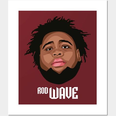 This is a cartoon of the big head of Rod Wave displayed on various types of print media such as t-shirts, stickers, mugs, etc. Rod Wave Cartoon Art, Paint The Sky Red Rod Wave, Rod Wave Painting, Rod Wave Cartoon, Big Head Cartoon, Head Cartoon, Rod Wave, Wave Poster, Cute Canvas Paintings