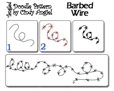 Easy Barbed Wire Doodle Worksheet by Paint Chip, via Flickr Barbed Wire Pattern, Barbed Wire Doodle, Draw Barbed Wire, Barb Wire Comic, Barbed Wire Line Drawing, Easy Zentangle Patterns, Chicken Wire Art, Zentangle Tutorial, Tangle Pattern