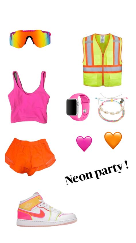 #outfitinspo #fyp #neon #orange #pink #preppy neon party Neon Outfits Party, Camp Fits, Neon Party Outfits, Super Easy Halloween Costumes, Disco Party Outfit, Theme Nights, Neon Birthday Party, Neon Accessories, Outfits Colorful