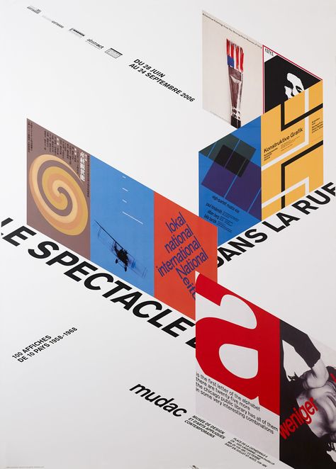 35 x 50 in. (90 x 128 cm) Silkscreen Condition: There are black marks and light creasing along the bottom edge of the poster. The damage should not be visible once the poster is framed. Flavia Cocchi (1962-), a Swiss designer based in Lausanne, created the graphic identity for MUDAC (Museum of Contemporary Design and Applied Arts in Lausanne) and has produced numerous exhibition posters for the museum. Cocchi designed this wonderful poster about posters for a 2006 exhibition at MUDAC. Her design Display Posters, Mirror Graphic Design Poster, 90 Design, Museum Graphic Design Exhibitions, Visual Design Poster, Street Art Poster Design, Contemporary Art Design, Poster Art Exhibition Graphic Design, Great Poster Design