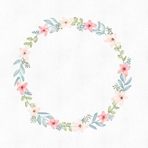 Recuerdos Primera Comunion Ideas, Watercolor Floral Wreath, Watercolor Flower Wreath, Circle Borders, Wreath Illustration, Doodle Frames, Remove Bg, Watercolor Wreath, Flower Graphic Design