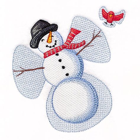 <p>Get into the Christmas spirit with a snowman making snow angels with a cardinal! </p><ul><li>Contains sheer stitching, allowing your fabric to work as some of the highlights.</li><li>Can be stitching onto high-pile fabric to create the illusion of snow.</li><li>White fabric is recommended.</li><li>Use medium-weight cutaway stabilizer and a 75/11 sharp sewing needle for best results.</li></ul> Making Snow Angels, Library Embroidery, Making Snow, Freestanding Lace Embroidery, Snow Angel, Holiday Flower, Snow Angels, Sewing Needle, Free Machine Embroidery Designs