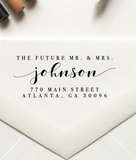 Save The Date Return Address, Addressing Save The Dates, Wedding Invitation Envelope Ideas, Save The Date Envelope Addressing, Save The Date Envelope, Return Address Stamp Wedding, Pom Wonderful, Bride Era, Save The Date Ideas