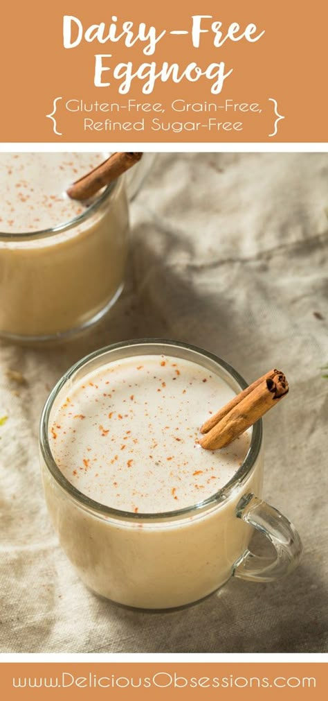 Easy Dairy-Free Eggnog :: Gluten-Free, Grain-Free, Refined Sugar-Free - Delicious Obsessions® | Real Food, Gluten-Free, Paleo Recipes, Natural Living Info Paleo Egg Nog, Friendsgiving Meals, Dairy Free Eggnog Recipe, Dairy Free Eggnog, Paleo Eggnog, Dairy Free Cocktails, Hot Christmas Drinks, Healthier Drinks, Aip Drinks