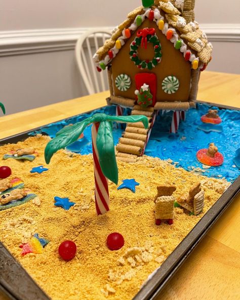 Beach Theme Gingerbread House, Beach Gingerbread House Ideas, Christmas Vacation Gingerbread House, Beach Gingerbread House, Gingerbread Beach House, Gingerbread Themed Christmas, Dream Sleepover, Gingerbread Competition, Gingerbread House Competition