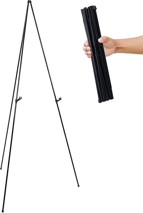 U.S. Art Supply 63' High Steel Easy Folding Display Easel - Quick Set-Up, Instantly Collapses, Adjustable Height Display Holders - Portable Tripod Stand, Presentations, Signs, Posters, Holds 5 lbs #woodencraft Floor Easel, Display Easel, Tripod Stand, Easels, Sign Holder, Art Supply, S Art, Table Top Display, Tubular Steel