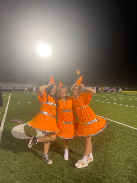 Orange School Spirit Outfits, Construction Theme Student Section, Football Dress Up Days, Construction Spirit Day Outfit, Construction Student Section, Orange Out Football Game Outfit, Construction Theme Football Game, Football Themes Student Section, Construction Football Game Theme