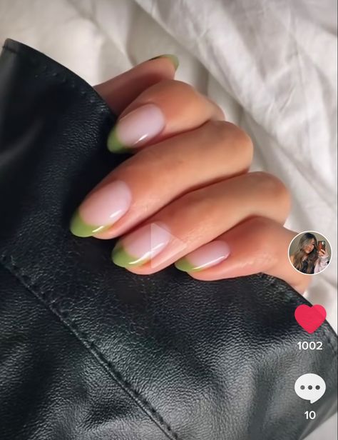 Green Round French Tip Nails, Basic Cute Short Nails, Moss Green French Tip Nails, Olive French Tip Nails, Olive Green French Tip, Matcha French Tip Nails, Short Almond Green French Tip Nails, Green French Manicure, Forest Green French Tip Nails