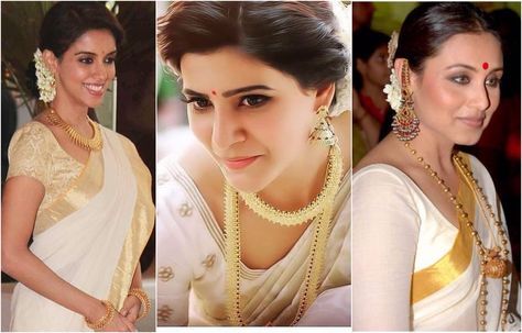 Temple Jewellery 2 Cream Saree Combination, Ivory Saree, Saree Combination, White Sarees, Cream Saree, Emerald Green Jewelry, Off White Saree, Green Jewellery, Golden Saree