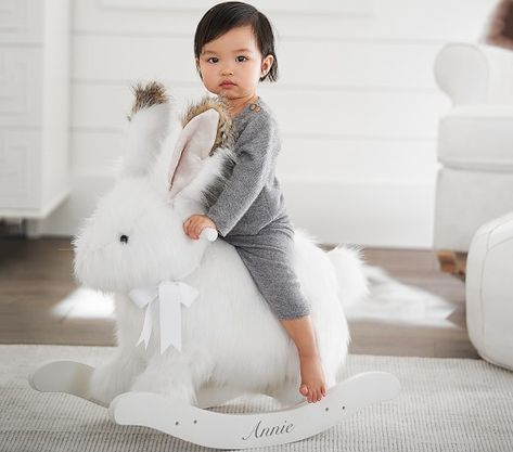 Winter Arctic Hare Nursery Rocker | Pottery Barn Kids Arctic Nursery, Whimsical Nursery Decor, Nursery Rocker, Arctic Hare, Kids Bedroom Inspiration, Nursery Room Inspiration, Furniture Kids, Baby Swings, Presents For Kids