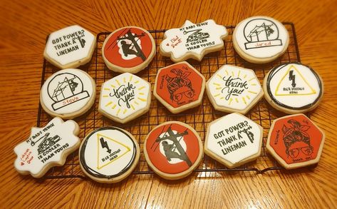 Lineman Cookies Decorated, Lineman Party Decorations, Lineman Cookies, Lineman Party, Appreciation Cookies, Lineman Love, Cookies Decorated, Cookie Ideas, Retirement Party