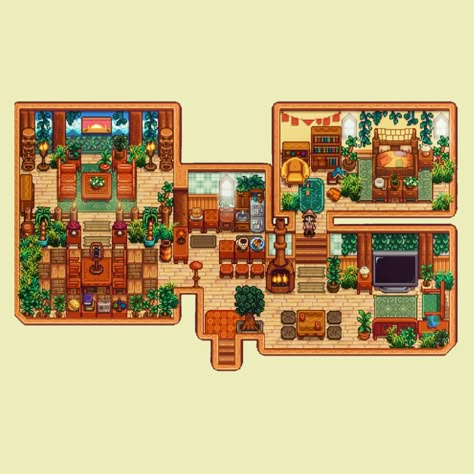 Stardew Decoration House, Island House Stardew Valley, Stardew Island Farm, Ginger Island House Layout, Ginger Island House Design, House Stardew Valley Ideas, Stardew House Decor, Stardew Decoration Ideas, Stardew Valley Island Farm Layout