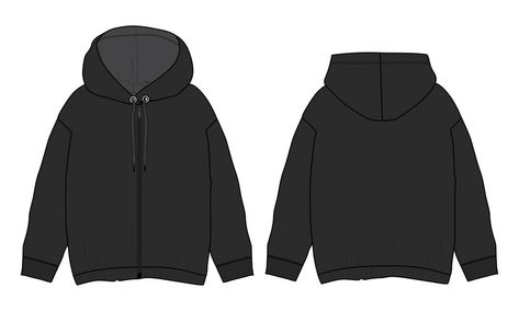 Long sleeve Hoodie technical fashion flat sketch vector illustration Black Color template front and back views. Black Hoodie Template, Hoodie Vector, Hoodie Illustration, Plain Black Hoodie, Hoodie Template, Fashion Flat Sketch, Fashion Sketch Template, Color Template, Black Rain Jacket