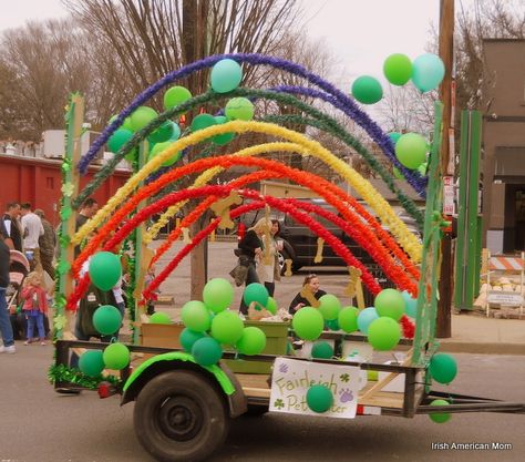 I'm just going to start pulling mini-floats behind my car. {kathleen*} St Patties, Parade Ideas, Kids Wagon, Floating Decorations, Pet Parade, Soft Ball, American Mom, St Patrick's Day Decorations, Parade Float