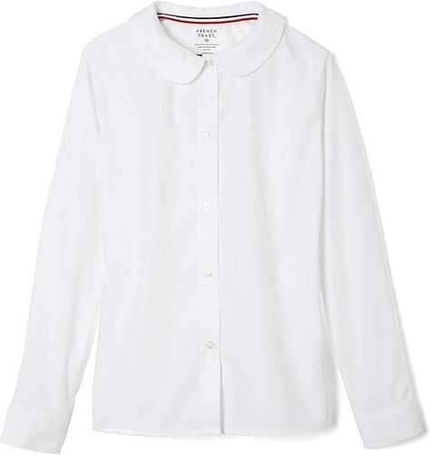 French Toast Girls' Long Sleeve Woven Shirt with Peter Pan Collar (Standard & Plus) French Toast School Uniforms, Peter Pan Blouse, Peter Pan Collar Blouse, Awesome Blouse, Target Clothes, Kids Outfits Girls, Collar Blouse, Poplin Shirt, Pan Collar