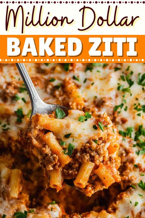 Million Dollar Ziti Bake, Casseroles With Pasta, Best Pasta Bake, What's For Dinner Tonight, Million Dollar Baked Ziti, Baked Rotini Pasta Recipes, Easy Baked Ziti With Ground Beef, Easy Baked Dinner Recipes, Easy Cooking Recipes For Dinner