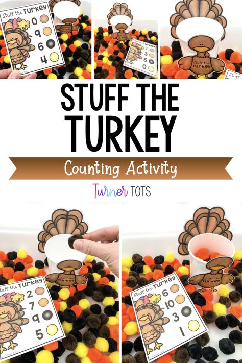 This preschool activity is exactly what you need for your math centers during your Thanksgiving preschool theme. This turkey sensory bin is for practicing counting numbers 1-10. This is a fun, engaging, and hands-on math turkey activity! This turkey counting activity is perfect for preschool, pre-k, or kindergarten students. It is a low-prep math lesson or Thanksgiving math activity for identifying numbers and one-to-one correspondence for your Thanksgiving theme. Thanksgiving Preschool Theme, Thanksgiving Literacy Activities, November Preschool, Thanksgiving Lesson Plans, Thanksgiving Literacy, Thanksgiving Activities For Kindergarten, Thanksgiving Math Activities, Thanksgiving Activities Preschool, Thanksgiving Lessons