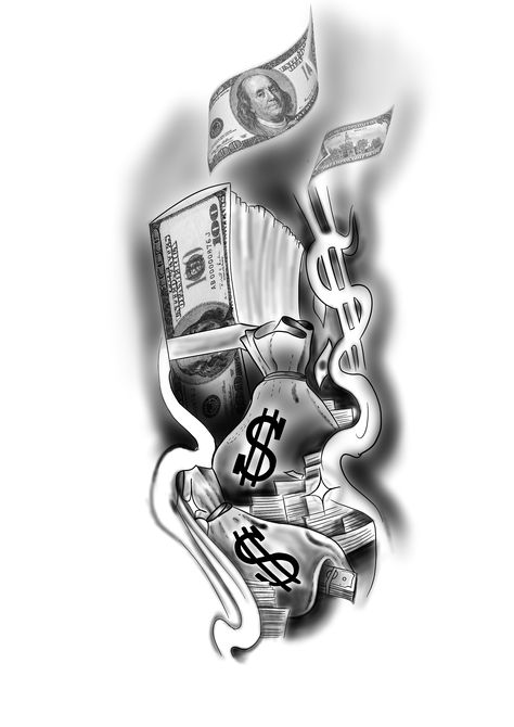 Money Bags Tattoo, Money Theme Tattoo, Cash Money Tattoo Design, Money Maker Tattoo Design, Money Tatoos Ideas, Money Over Everything Tattoos, Angel Holding Money Bag Tattoo, Tattoos For Survivors, Chicano Tattoo Design Ideas