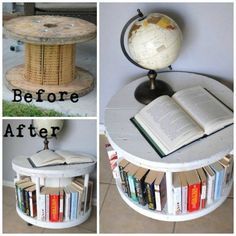 Turn a Cable Spool into a Bookshelf...awesome upcycle idea! Koti Diy, Cable Spool, Old Furniture, Book Shelf, Repurposed Furniture, Upcycled Furniture, Handmade Home Decor, Architectural Digest, Furniture Projects