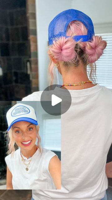 Karen Lester on Instagram: "Cute Hat Hairstyle 🩷 #hathair #bobhairstyles #cutehairstyles Do you have a go to hat hairstyle?" Short Hair Trucker Hat Hairstyles, Cute Hairstyles For Visor Hats, Cute Ways To Wear Your Hair With A Hat, Short Hair With Hat Baseball, Cute Trucker Hat Hairstyles, Hat Hairstyles Short Hair, Medium Hairatyles With Baseball Hats, Cute Hat Hairstyles, Hat With Short Hair