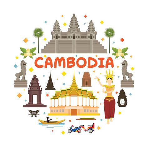 Tourism and traditional culture Premium ... | Premium Vector #Freepik #vector #flower #lion #culture #traditional Cambodia Map, Cambodia Art, Draw Video, Cambodia Flag, Khmer New Year, Travel Cambodia, Khmer Art, Angkor Wat Cambodia, Cambodian Art