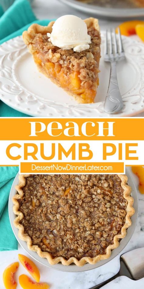 This Peach Crumb Pie can be made with fresh or frozen peaches and is topped with a delicious brown sugar and cinnamon streusel topping. A summer pie you can enjoy year round! Easy Peach Pie With Frozen Peaches, Fresh Peach Pie Recipes Easy, Peach Pie From Frozen Peaches, Fresh Peach Pie Recipes, Peach Pie With Frozen Peaches, Peach Pie Recipes Easy, Peach Crumb Pie, Best Peach Pie Recipe, Peach Pie Filling Recipes