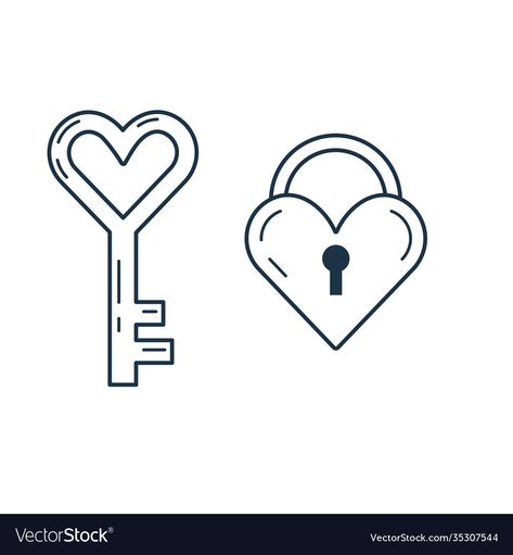 Lock And Key Illustration, Heart Lock And Key Drawing, Key To My Heart Drawing, Lock And Key Drawing, Valentine Symbols, Sister Heart Tattoos, Romantic Symbols, Key Drawing, Lock Drawing