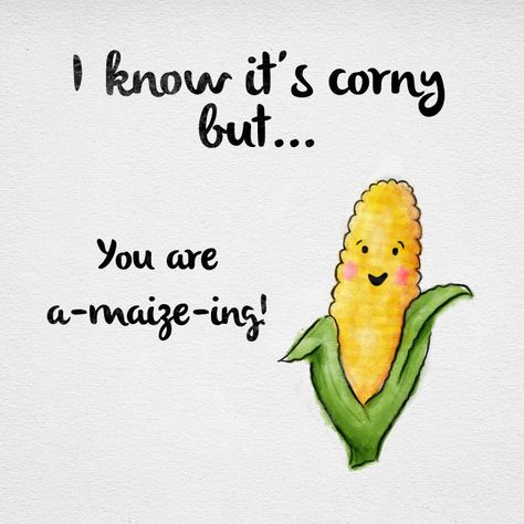 I know it's corny but... You are a-maize-ing! Cheesy Puns, Cheesy Valentine, Punny Puns, Punny Cards, Funny Food Puns, Love Puns, Funny Jokes To Tell, Cute Puns, Pun Card