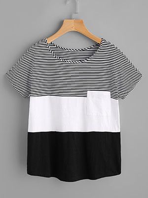 Shop Patch Pocket Front Cut And Sew T-shirt online. SheIn offers Patch Pocket Front Cut And Sew T-shirt & more to fit your fashionable needs. Make Your Own Clothes, Casual Stripes, Sewing Accessories, Upcycle Clothes, Sewing Clothes, Sewing Dresses, Shirts & Tops, Shirt Online, Diy Clothes