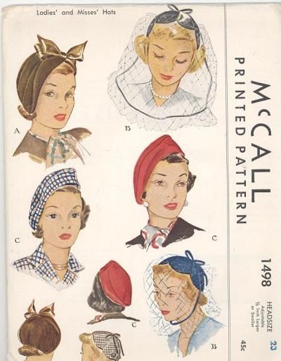 L-O-V-E all of these hats :) Cappello Cloche, 1940s Hats, Classy Hats, 1950s Sewing Patterns, Patron Vintage, Fabric Sewing Patterns, Hat Patterns To Sew, Vintage Millinery, Motif Vintage