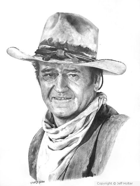 John Wayne by Jeff Holter on ARTwanted John Wayne Tattoo, John Wayne Drawing, John Wayne Photos, Cowboy Drawings, John Wayne Gacy Art, Western Pencil Drawings Cowboy Art, John Wayne Portrait, Cowboy Draw, Wood Burning Stencils