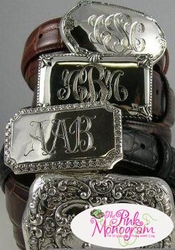 Sterling Silver Belt Buckles are Hand Engraved with beautiful interlocking Monogram at The Pink Monogram Country Clothes, Silver Belt Buckle, Silver Belt, Cowgirl Chic, Pink Monogram, Silver Belts, Western Belts, Equestrian Style, Rustic Chic