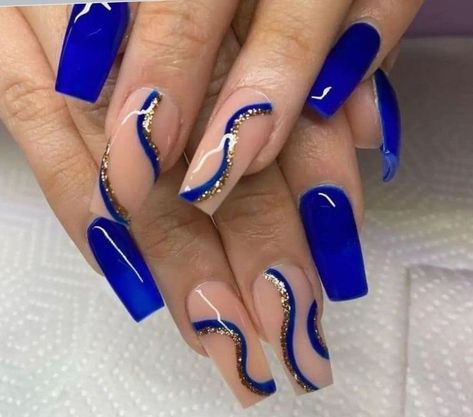 Summer is in full swing, and it’s time for fun summer manicures to complete your vacation outfits. One summer trend we can’t get enough of over here at DressHaute is ombré nails! Ombré Nails ... Cute Royal Blue Nail Ideas, Square Acrylic Nails Royal Blue, Elegant Royal Blue Nails, Royal Blue Gel Nails Ideas, Royal Blue And Silver Nails Short, Royal Blue Coffin Acrylic Nails, Nails With Royal Blue Dress, Royal Blue Nail Designs Ideas, Gold And Blue Nails Design