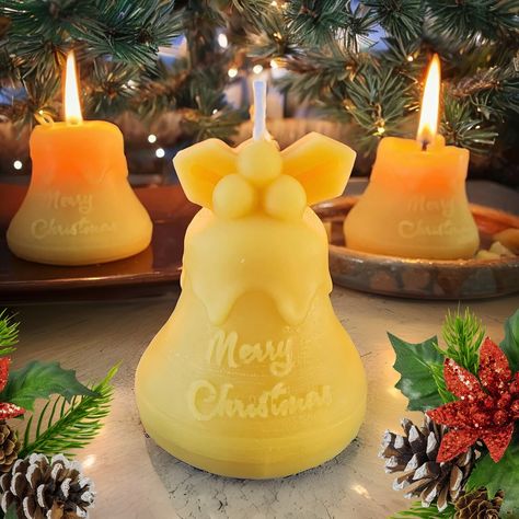 Loving the detail on this Christmas Bell beeswax candle mid-burn. Every hour you burn one of our candles reveals different things to enjoy about them. Would love to see photos of your beehive candles and honeycomb cube candles in the comments 👇 #lifeisshort #burnyourcandles Honey Scent, Tree Light, Beeswax Candle, Christmas Bell, Festive Decor, Holiday Table, Beeswax Candles, Holiday Tables, Christmas Bells