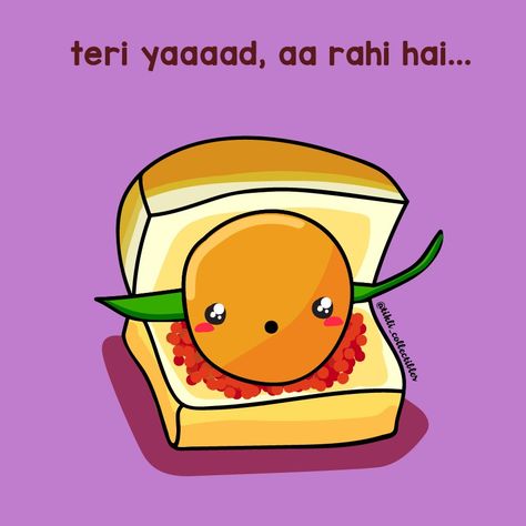 Indian food illustration Vadapav Illustration, Indian Food Quotes Instagram, Vada Pav Illustration, Sassy Dp, Indian Food Drawing, Indian Kawaii, Notion Food, Indian Food Quote, Indian Food Illustration