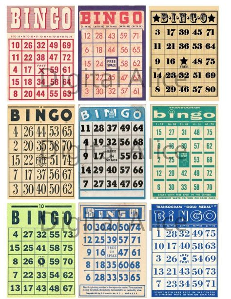 VINTAGE BINGO CARDS -Instant Download Printable - 9 Mini Game Cards and aceo atc trading card size - Digital Download Bingo DiY Vintage Bingo Cards, Bingo Cards To Print, Free Printable Bingo Cards, Invites Birthday, Bingo Night, Loteria Cards, Bingo Template, Vip Card, Free Vintage Printables