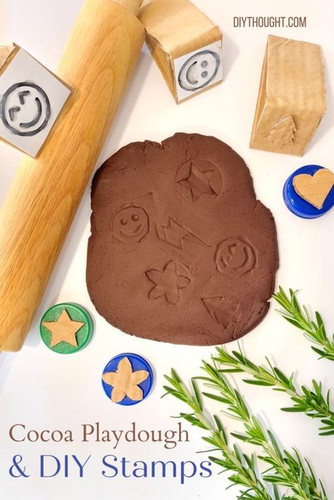 Hot Cocoa Playdough Recipe, Diy Brown Playdough, How To Make Brown Playdough, Brown Playdough Recipe, Chocolate Playdough Recipe, Brown Playdough, Playdough Diy, Make Your Own Playdough, Tk Classroom