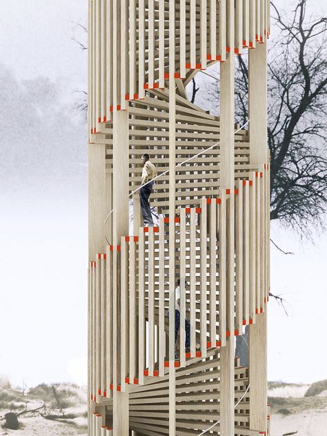 NEXT architects' wooden watchtower wins the Belgian landmark competition Watch Tower Architecture, Helix Shape, Tower Architecture, Timber Architecture, Pocket Park, Lookout Tower, Tower Design, Watch Tower, Wooden Watch