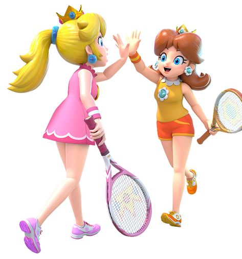 Peach & Daisy from Mario Tennis Aces #illustration #artwork #gaming #videogames #characterdesign Princess Peach X Daisy, Princess Daisy And Peach, Peach X Daisy, Princess Peach Tennis, Daisy And Peach, Mario Daisy, Princess Peach Mario Kart, Peach Mario Kart, Princess Daisy Costume