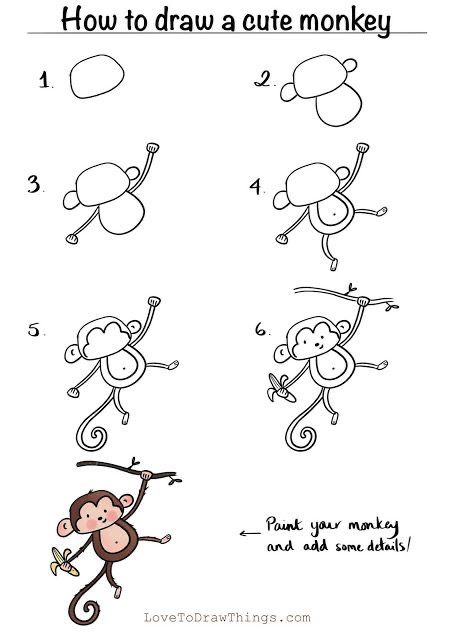 ♥ Trin For Trin Tegning, Beginners Drawing, Monkey Drawing, How To Draw Cute, Easy Step By Step Drawing, Drawing Lessons For Kids, Draw Cute, Easy Drawings For Kids, Easy Doodle Art