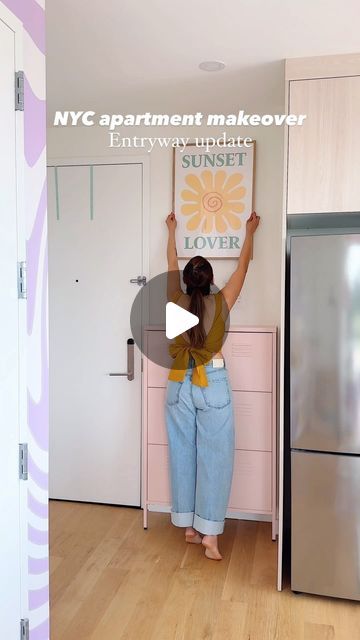 Maitri Mody on Instagram: "Maximizing every inch of my entryway ;) super happy with how it turned out - girly, colorful, and functional! 

#entrywaydecor #entrywaymakeover #dopaminedecor #brooklyn #colorfulhome" Storage Bench Seating, Apartment Makeover, Sunset Lover, Nyc Apartment, Entry Way, Super Happy, Bench Seat, Entryway Decor, House Colors