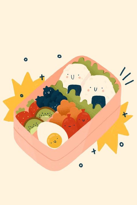 Drawing Ideas Easy, Cute Food Art, Doodle Illustration, Food Drawing, Kawaii Drawings, Kawaii Art, Food Illustrations, Bento Box, Digital Sticker