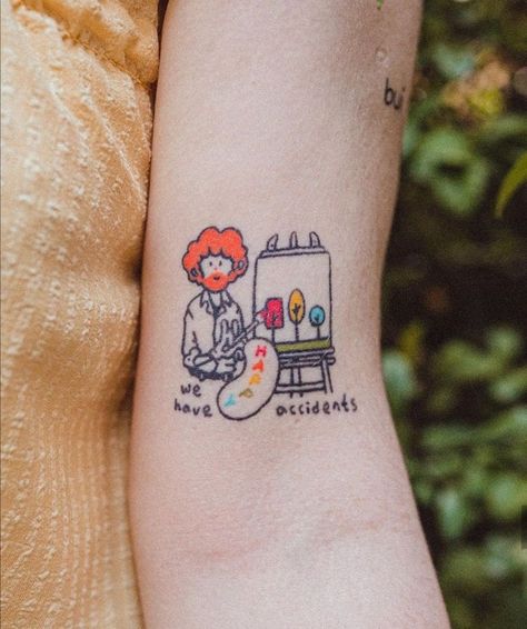 Handpoke Tattoo, The Joy Of Painting, Home Tattoo, Funny Tattoos, Aesthetic Tattoo, Dream Tattoos, Arte Inspo, Bob Ross, Dope Tattoos